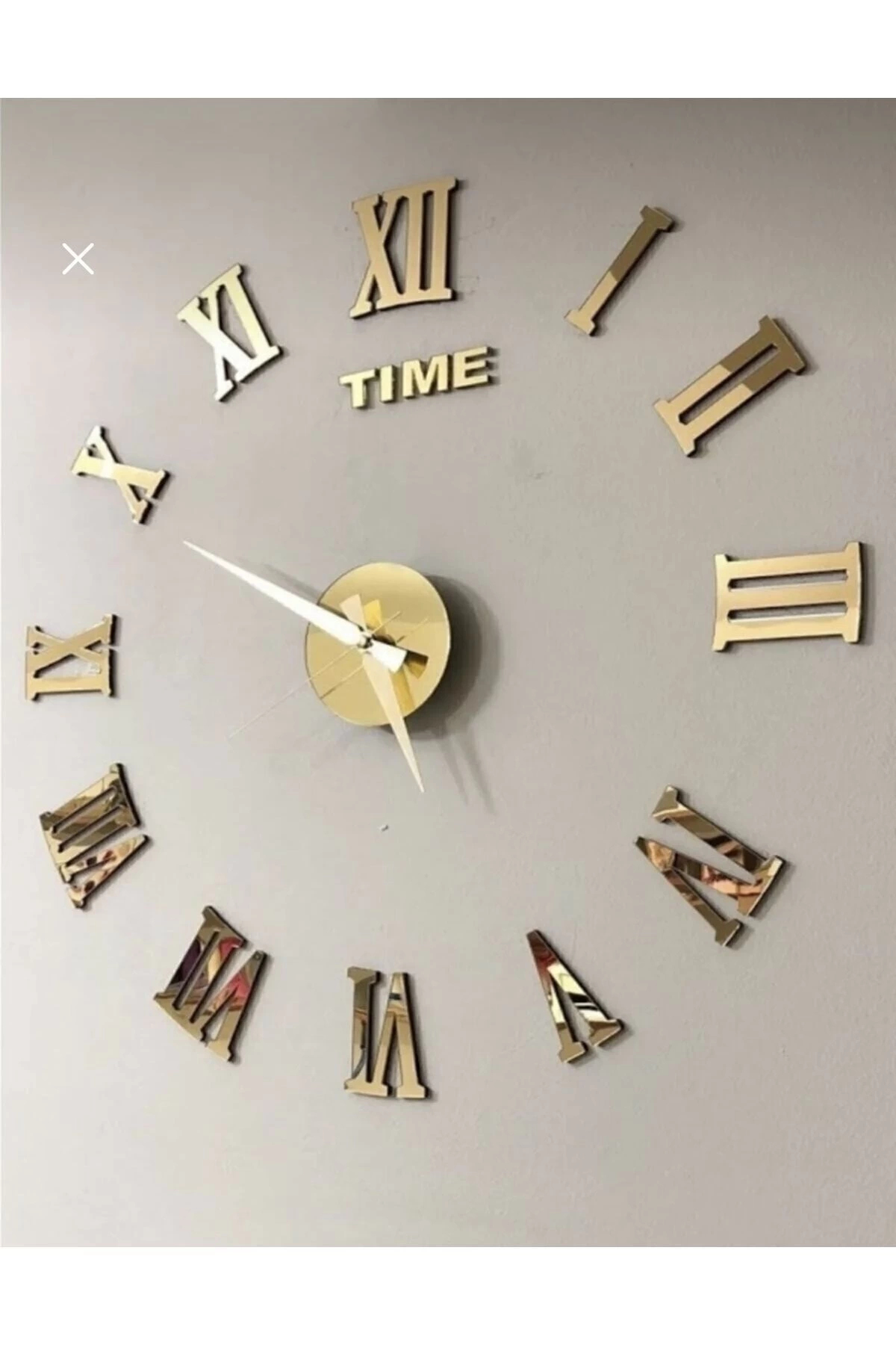 Dekoratif 3D Pleksi Ayna Duvar Saati - Parlak Altın (80x80 cm)