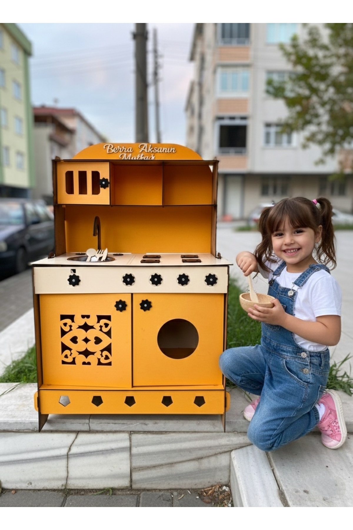 Ahşap Oyuncak Mutfak Seti - Pembe Retro Çocuk Mutfağı ve Eğitici Evcilik Seti