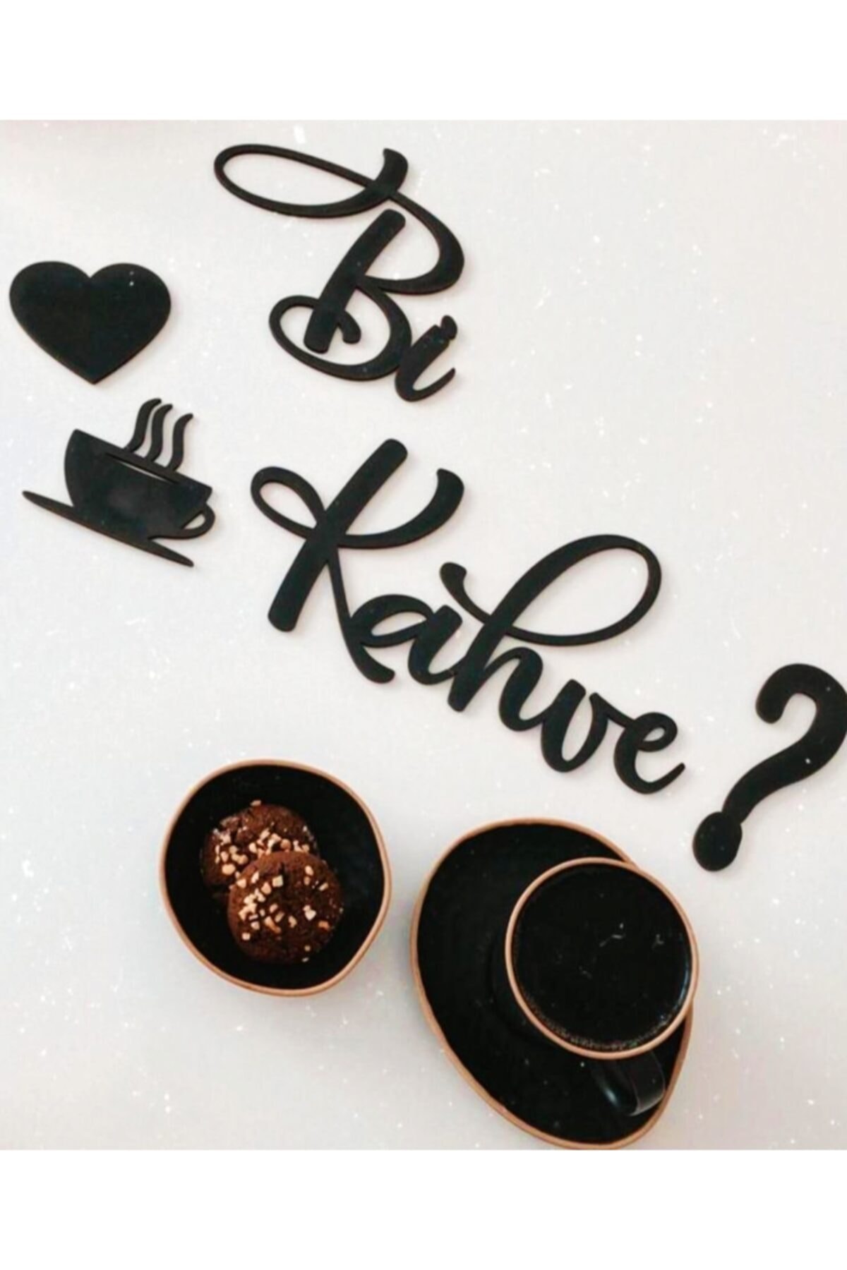 Siyah Ahşap "Bi Kahve?" Duvar Dekoru ve Kahve Köşesi Süsü (50x18 cm)